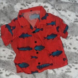 Cat & Jack salmon colored Shirt with Blue Fish Print